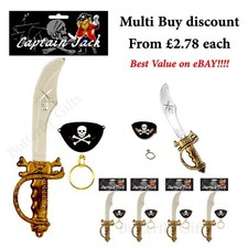 3Pc PIRATE SWORD SET FANCY DRESS COSTUME CUTLASS PIRATE SWORD EYE PATCH EARRING