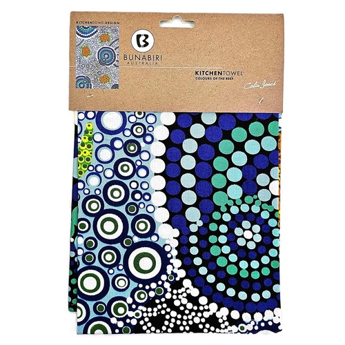 Tea Towel Colours Of Reef Turtles Australia Aboriginal Art 100% Cotton Souvenir - Picture 6 of 7