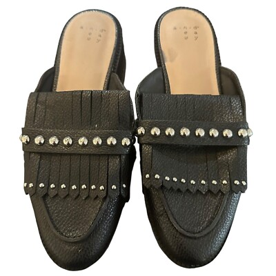A New Day Karoline Black Mules with Tassels Silver Studs Slip On