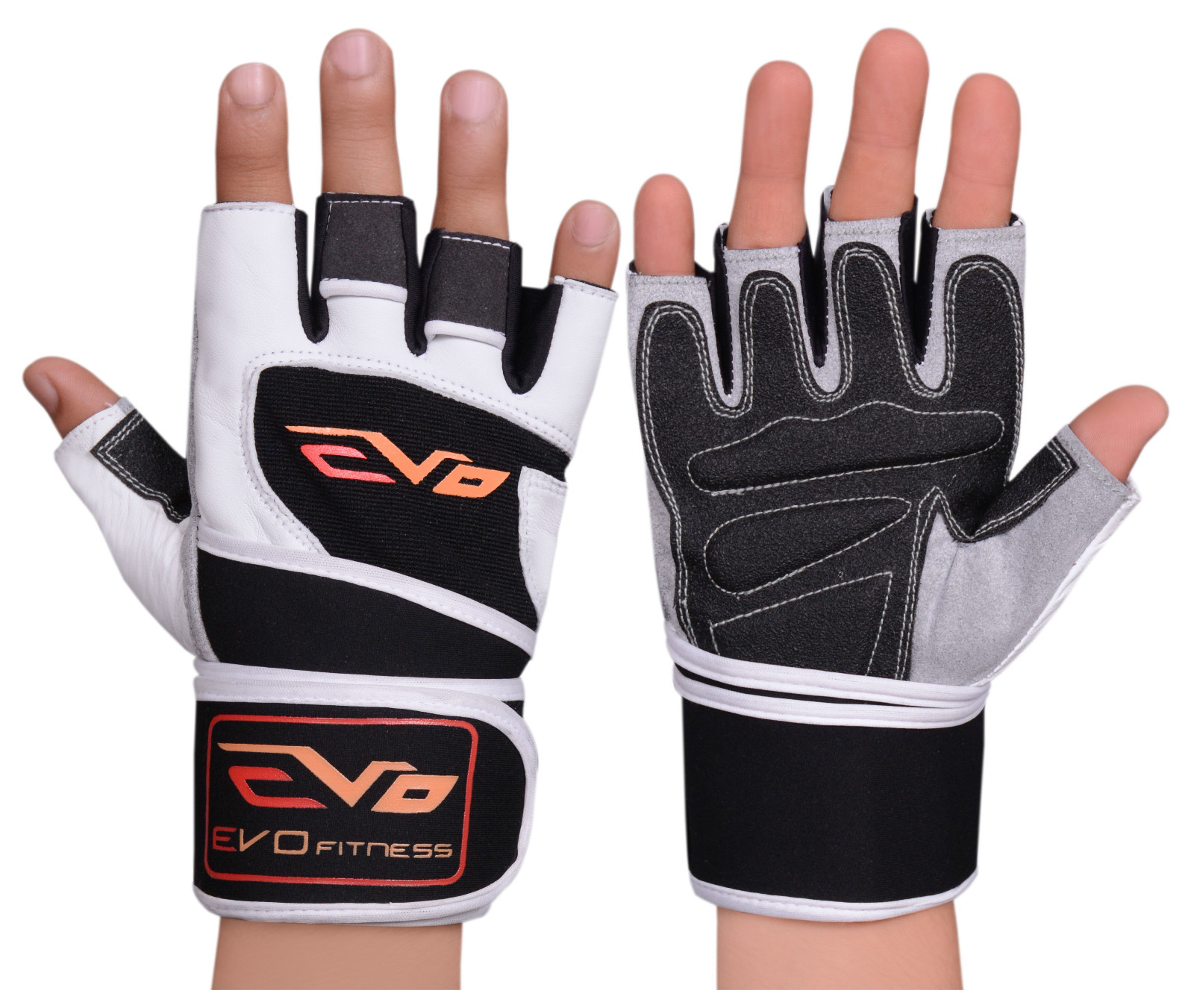 EVO Leather Cycling Gloves Weightlifting Gym Neoprene Support Wrist Wraps Straps eBay