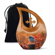 Winter Bluebird'S Ashes Urn For Male Large Grandpa Adult Memorial Urn 10 Inch