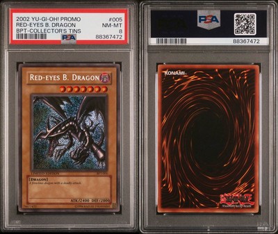 PSA 8 RED EYES BLACK DRAGON BPT-005 YUGIOH 2002 SECRET RARE REVERSE FOIL ERROR