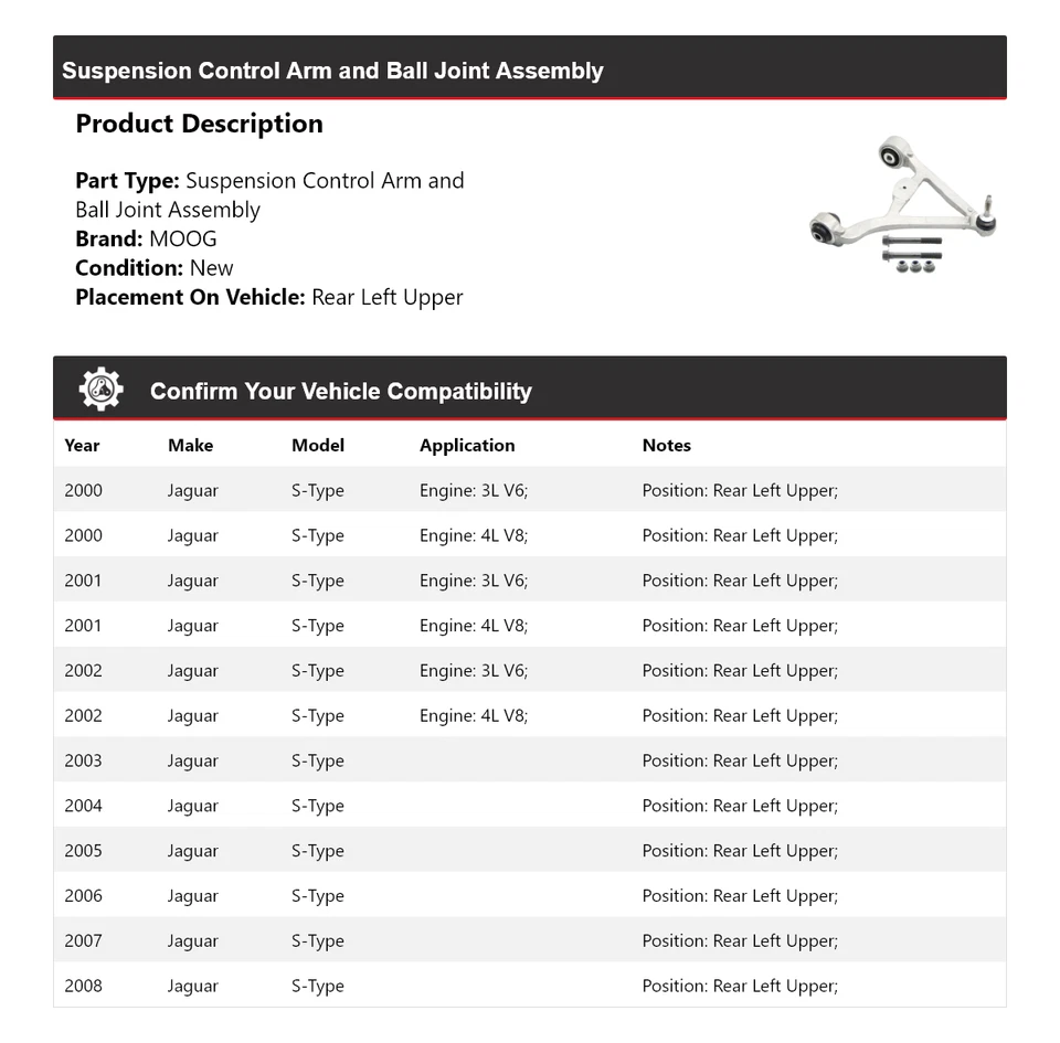 Рычаг управления шаровой шарнир в сборе задний левый верхний MO для Jaguar S-типа 2000-2008 годов выпуска - Изображение 2 из 4