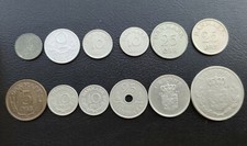 DENMARK 2-5-10-25 ORE & 1-5 KRONE 1941/1953/ 1963/1969 LOT 12 DIFFERENT COINS