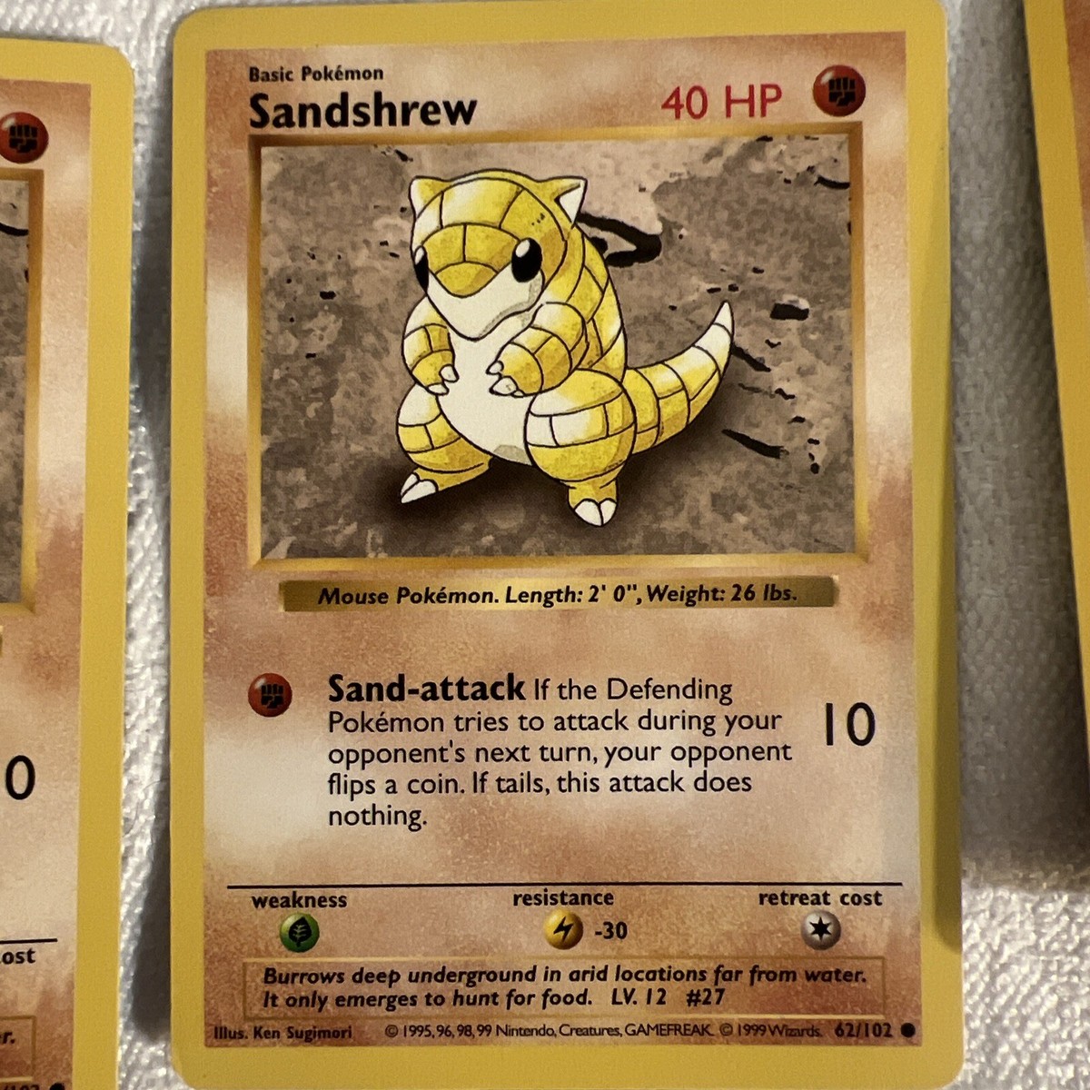 Set Of 5 Sandshrew Pokemon Cards, 4 Shadowless, Base Set
