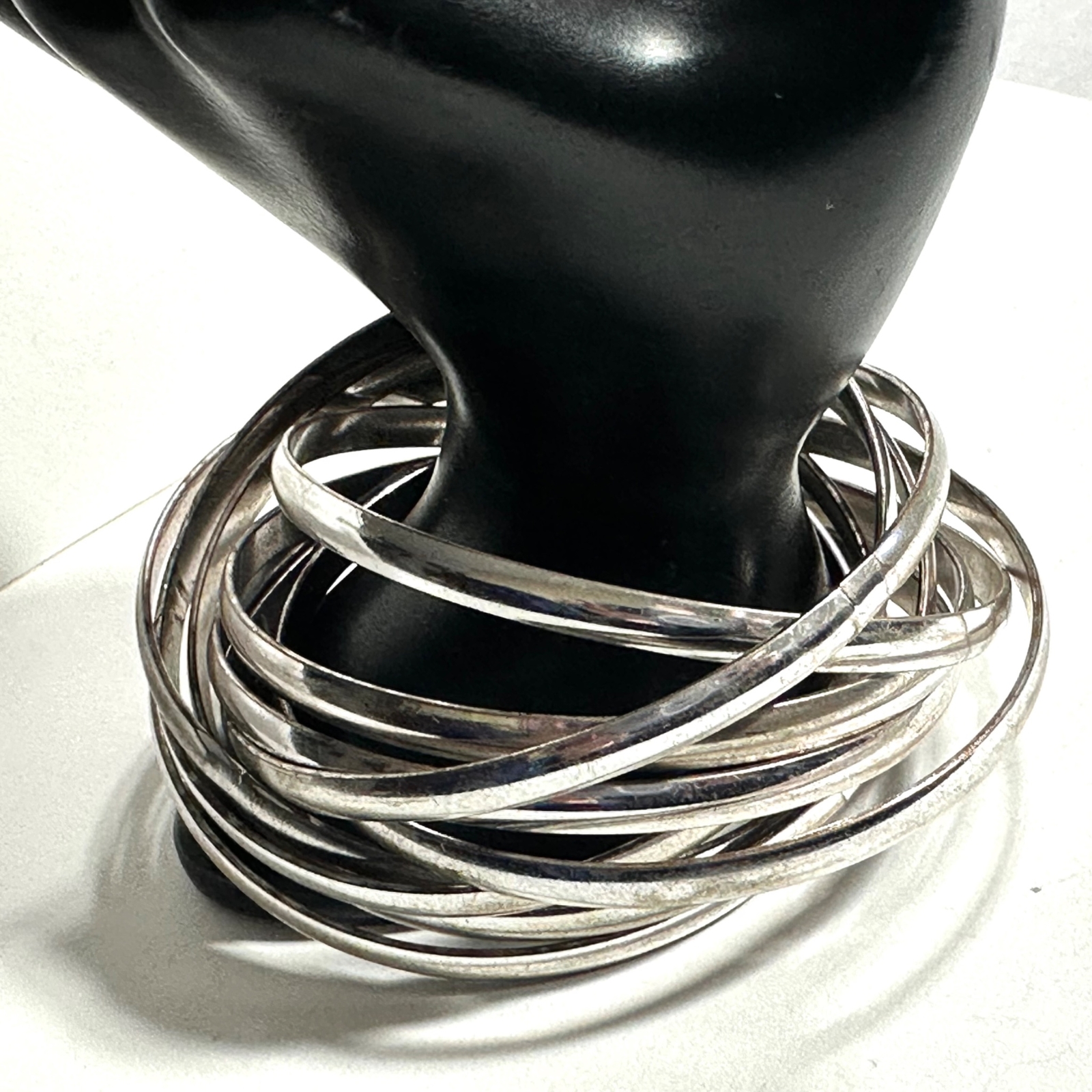 Stack of 9 Connected Bangle Bracelets Silver Tone… - image 3