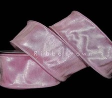 10 Yards Iridescent Solid Light Pink Wired Ribbon 2 1/2"W