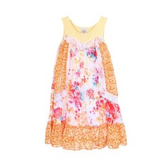 JONA MICHELLE Sundress Girls Sz 7 Orange Chiffon Floral Striped Lace Sleeveless