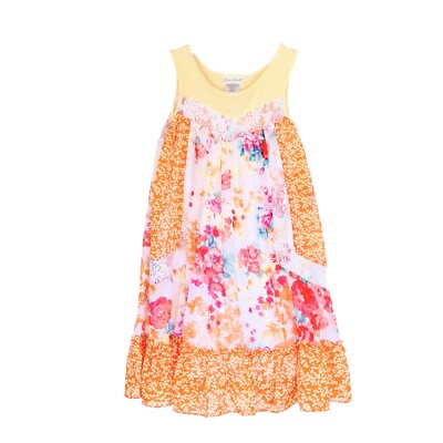 JONA MICHELLE Sundress Girls Sz 8 Orange Chiffon Floral Striped Lace Sleeveless