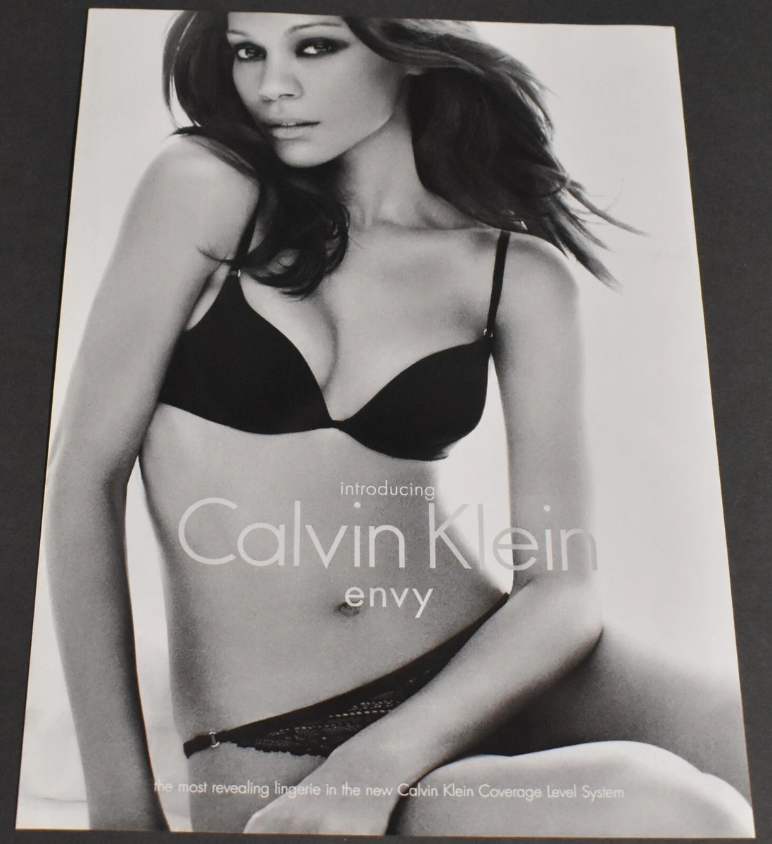 2010 Print Ad Zoe Saldana Calvin Klein Envy Revealing Lingerie Bra Panty art