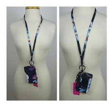 Vera Bradley MAYFAIR in BLOOM Zip ID Card Case  Lanyard Holder Water Repellant