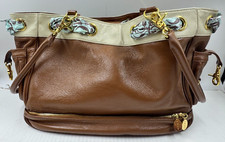 Nest Diaper Bag Brown Tan Leather Pockets Detachable Strap Shoulder Bag