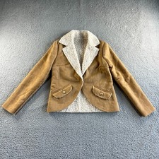 New Shein Jacket Womens Small Brown Blazer Faux Suede Sherpa Lined High Pile Y2k