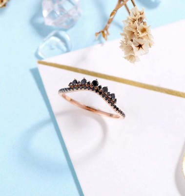 1.00 Ct Round Black Simulated Diamond V-Shaped Band Ring Gift Rose Gold Plated