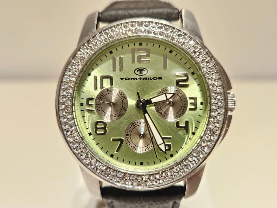 RELOJ RETRO HERMOSO LUJO HOMBRE DAMAS DÍA-FECHA CUARZO "TOM TAILOR" CON PIEDRAS Foto 3 de 4