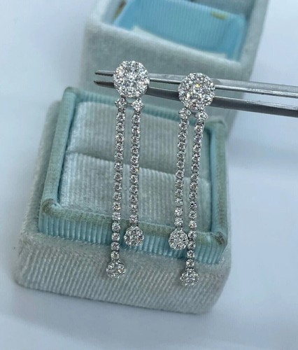 Orecchini donna pendenti goccia e goccia regalo zirconi taglio tondo 2,00 ct in argento sterling 925 - Foto 2 di 9