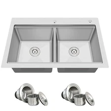 33x22 Drop In&Topmount 16G Stainless Steel Double Bowl Basin 50/50 Kitchen Sink