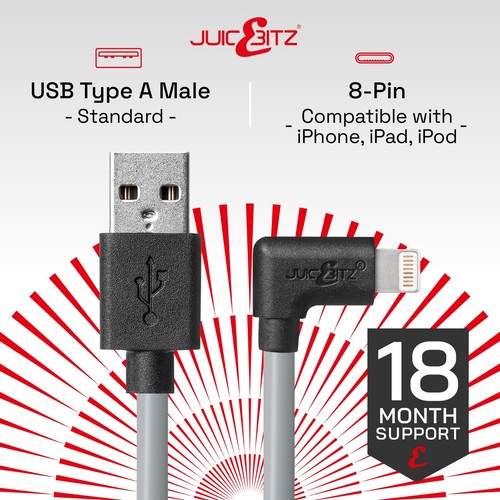 JuicEBitz® Câble Chargeur USB pour iPad Air/2/3 iPhone 14 Pro 13 12 11 XR 7 Angle - Photo 42 sur 65