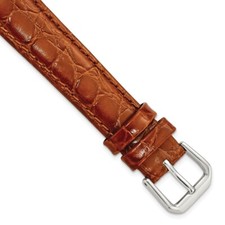 16mm 7.5" Havana Alligator-Style Grain Leather Silver-tone Buckle Watch Band