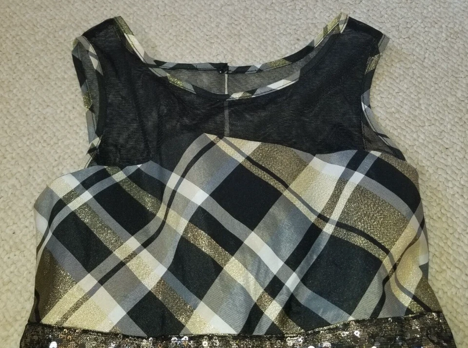 Vestido Niñas-SAMANTHA SAYS-blanco/oro/negro malla a cuadros/lentejuelas vacaciones-L (10/12) Foto 2 de 4