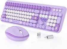 Cute Purple Bunny Typewriter Wireless Full Size Keyboard and Mouse