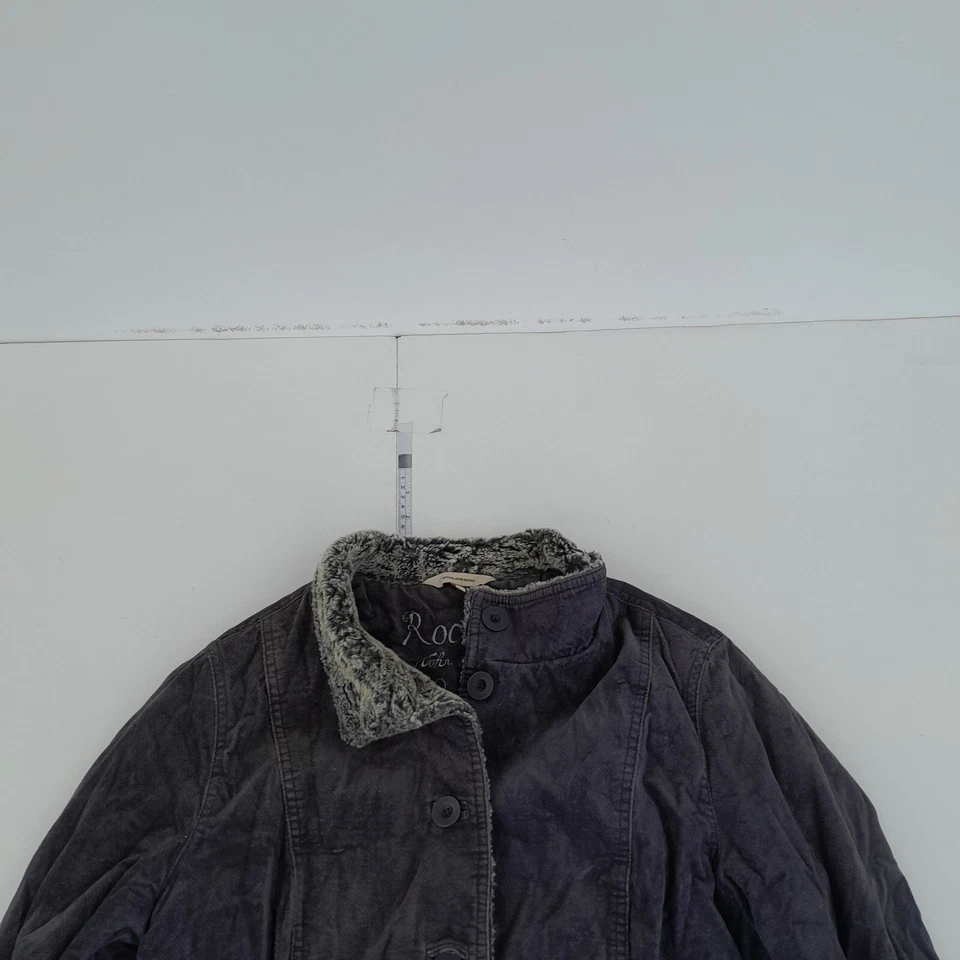 JOHN ROCHA Abrigo 16 Gris Mujer Chaqueta Botón Terciopelo Piel Sintética Ribete - Imagen 2 de 4