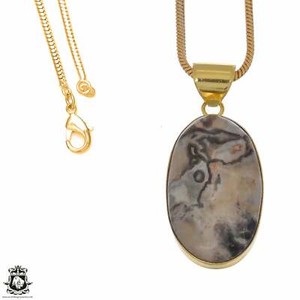 Authentic Porcelain Jasper 24K Gold Plated Pendant 3mm Snake Chain GPH1083