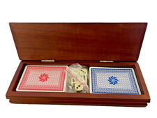 Vintage Drewniane pudełko Zestaw z 2 taliami kart i kostkami Idealny prezent na Dzień Matki