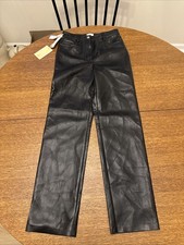 NWT 148 Wilfred Aritzia Melina Black Noir Leather Pants Straight Short Size 0