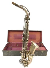 Buescher True Tone Alto Saxophone Vintage Silver Plated 1920s w/ Case & Neck