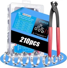 210PCS 304 Stainless Steel Single Ear Hose Clamp Assortment Kit - 12 Sizes