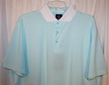 NEW Donald Ross SPORT LARGE Charles Pin Stripe Polo Golf Shirt White Aqua Blue