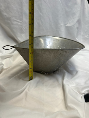 Antique Ovoid Teardrop Metal Colander Sieve Strainer Hanging Loop Riveted Base