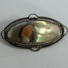 ANTIQUE ART DECO STERLING SILVER FILIGREE BLISTER PEARL BROOCH — photo 3