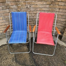 Vintage Beach Garden Deck Chair Wooden Armrests Vw Camper 