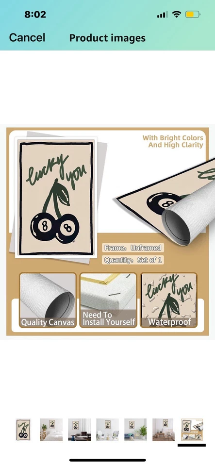 Eight Ball Cherry “Lucky You” 12x18 Inch Canvas Poster New 🎱 - Image 3 of 3