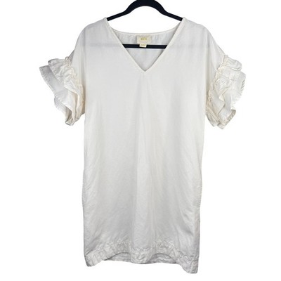 MAEVE Anthropologie Small Lottie Fluttered Cream Mini Shift Dress Coastal Boho