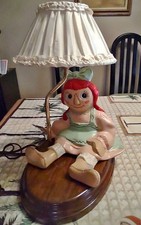 VINTAGE 1970s Holland Mold Ceramic Raggedy Ann original shade Table Bedside Lamp
