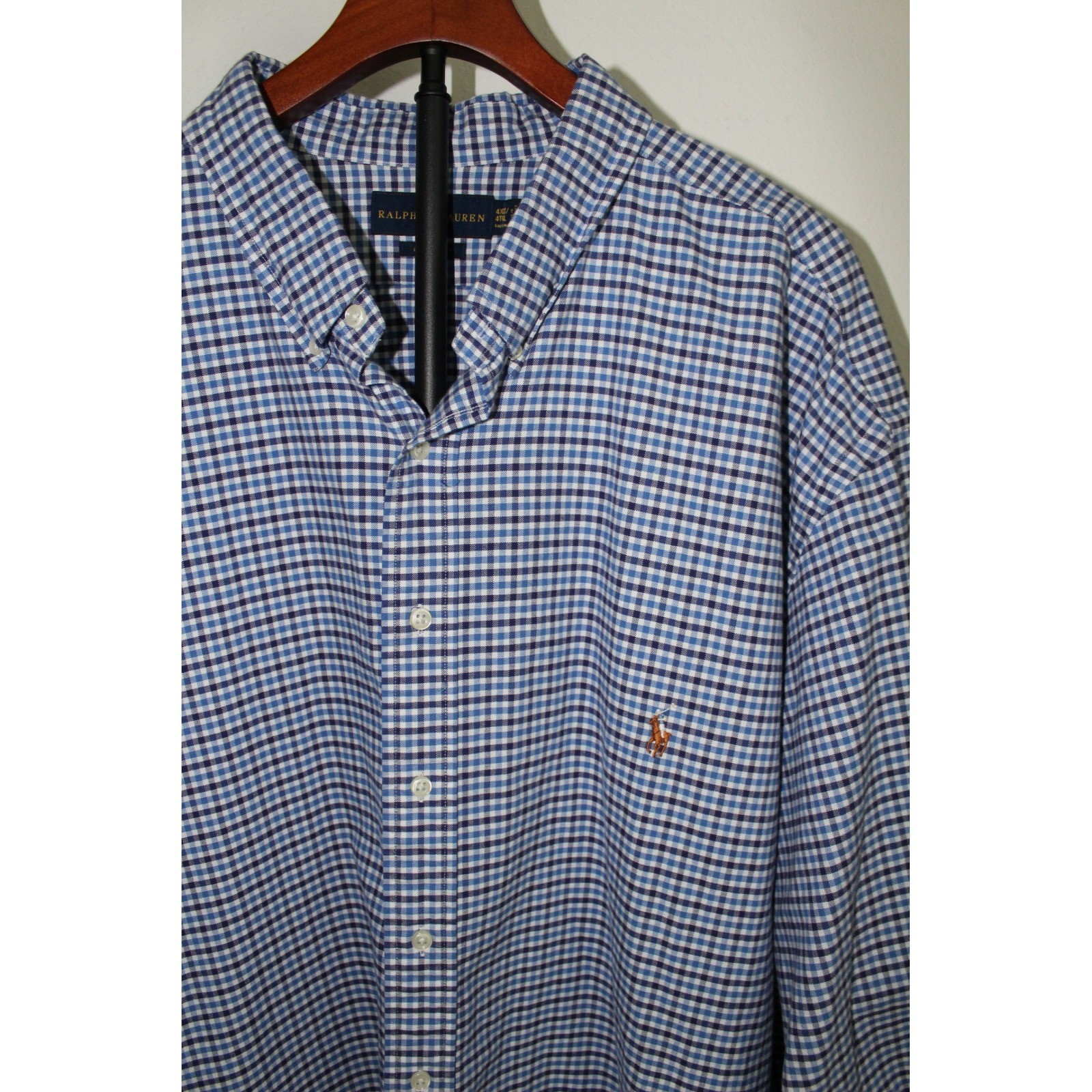 Polo Ralph Lauren Mens 4XLT Blue Gingham Check Long Sleeve Button Down Shirt image 2