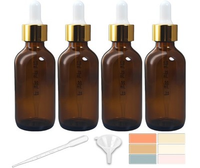Zkupanx 4 Pack Amber Glass Dropper Bottles 2 oz, 60 ml 2