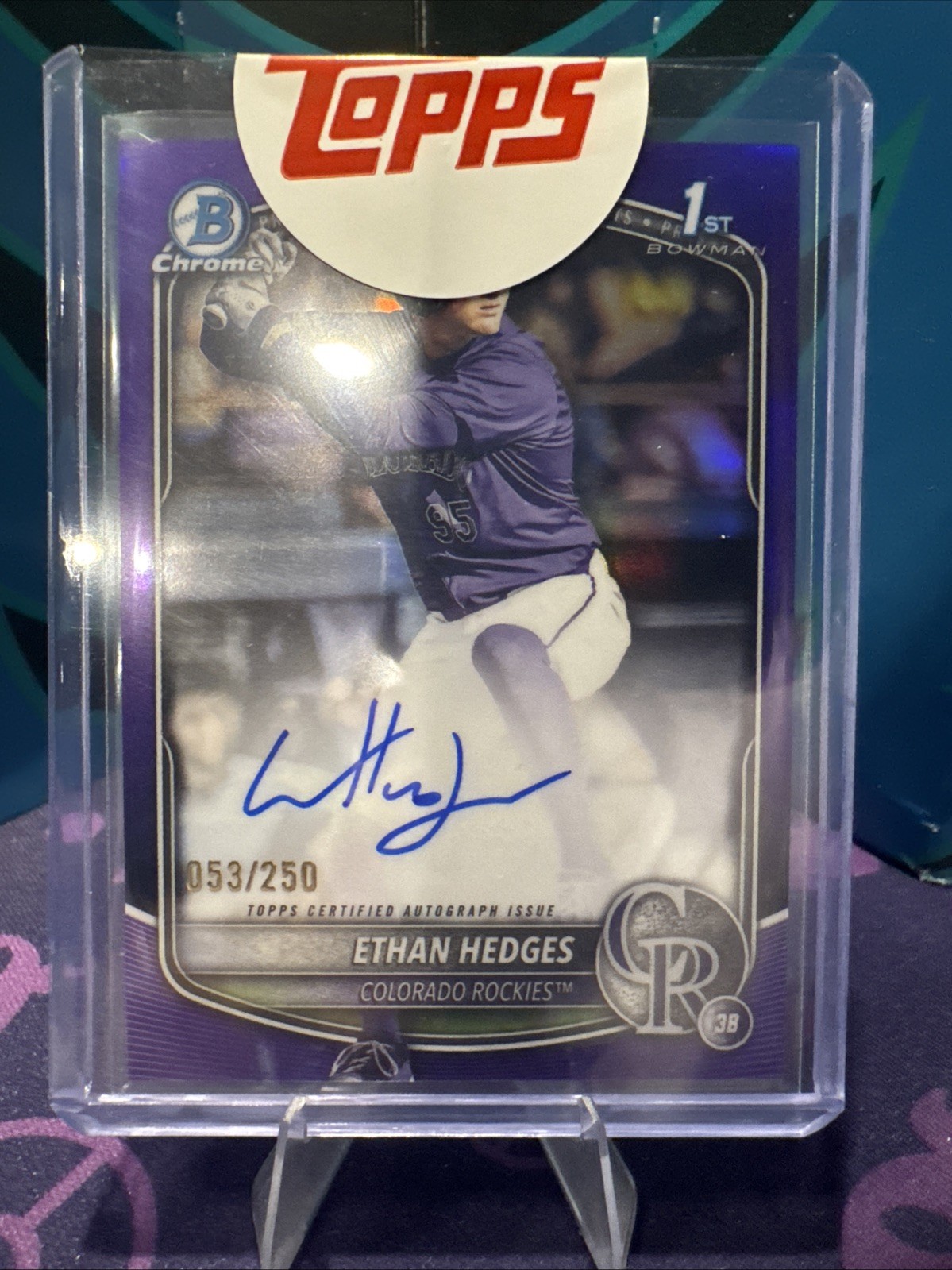 ETHAN HEDGES 2025 BOWMAN CHROME DRAFT 1ST PURPLE ROCKIES AUTO /250 COLOR MATCH! 