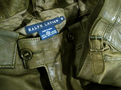 *HOT Women's RALPH LAUREN @ CROPPED OLIVE GENUINE LEATHER Polo PANTS Sz 9 or 28