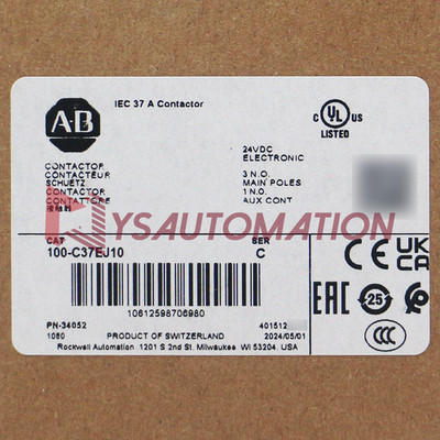 Genuine Allen Bradley 100-C37EJ10 1100-C IEC Contactor 24V DC Electronic Coil US