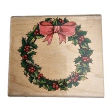 Vintage Holly Wreath Rubber Stamp Cynthia Hart  Christmas Stamp