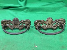 Two ANTIQUE Brass Pressed Drawer Pull Furniture Hardware Circle Metal Bail