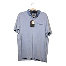 Men's NWT Ted Baker short sleeve woven collar polo in blue, size 7 XXXL 