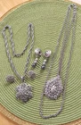 Vintage Trifari Brushed Silver Tone Jewelry Lot Pendant Necklaces Clip Earrings