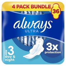 Image of Always Ultra Size three Day & Night Pads With Wings,  36 Pads Total