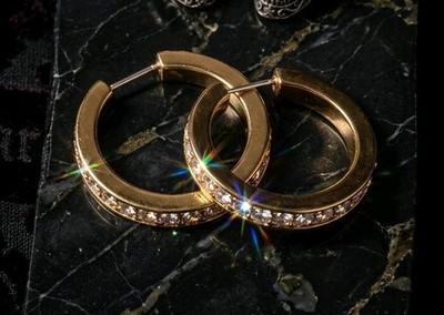  Enchanted Gothic C-Hoop Earrings   CZ & Gold Tone   Haunted Estate Jewelry