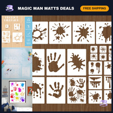 22 Pcs Reusable Graffiti Stencils Set - Handprints, Splatter Patterns for DIY Cr